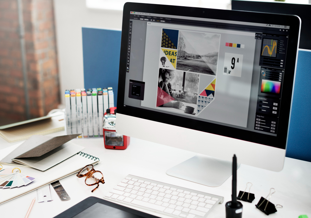 Photo d'un ordinateur, logiciel de création adobe, illustrator