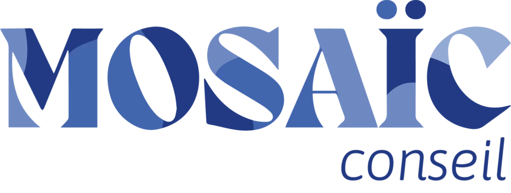 logo client Mosaic Conseil, logo avec un effet de pièce mosaïque dans la typographie